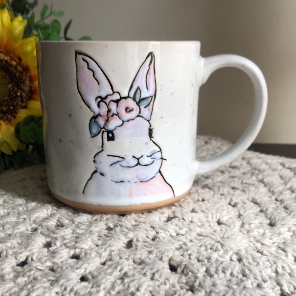 Cute Bunny Rabbit Mug with Floral Design
